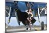 1940's Style Pin-Up Girl in Cocktail Dress Posing in Front of a Tbm Avenger-null-Mounted Photographic Print