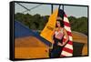 1940's Style Pin-Up Girl Leaning on the Tail Fin of a Stearman Biplane-null-Framed Stretched Canvas