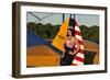 1940's Style Pin-Up Girl Leaning on the Tail Fin of a Stearman Biplane-null-Framed Photographic Print