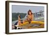 1940's Style Pin-Up Girl Lying on a T-6 Texan Training Aircraft-null-Framed Photographic Print