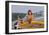 1940's Style Pin-Up Girl Lying on a T-6 Texan Training Aircraft-null-Framed Photographic Print