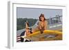 1940's Style Pin-Up Girl Lying on a T-6 Texan Training Aircraft-null-Framed Photographic Print