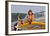 1940's Style Pin-Up Girl Lying on a T-6 Texan Training Aircraft-null-Framed Photographic Print