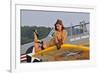 1940's Style Pin-Up Girl Lying on a T-6 Texan Training Aircraft-null-Framed Photographic Print