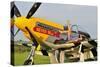 1940's Style Pin-Up Girl Lying on the Wing of a P-51 Mustang-null-Stretched Canvas