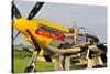 1940's Style Pin-Up Girl Lying on the Wing of a P-51 Mustang-null-Stretched Canvas