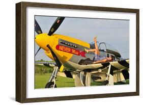 1940's Style Pin-Up Girl Lying on the Wing of a P-51 Mustang-null-Framed Photographic Print