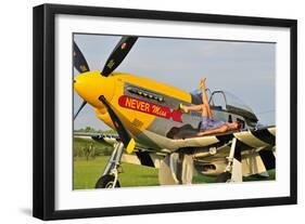 1940's Style Pin-Up Girl Lying on the Wing of a P-51 Mustang-null-Framed Photographic Print