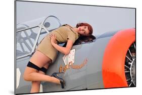 1940's Style Pin-Up Girl Posing on a T-6 Texan Training Aircraft-null-Mounted Photographic Print