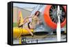 1940's Style Pin-Up Girl Posing on a T-6 Texan Training Aircraft-null-Framed Stretched Canvas