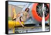 1940's Style Pin-Up Girl Posing on a T-6 Texan Training Aircraft-null-Framed Stretched Canvas