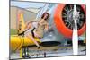 1940's Style Pin-Up Girl Posing on a T-6 Texan Training Aircraft-null-Mounted Premium Photographic Print