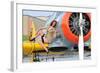 1940's Style Pin-Up Girl Posing on a T-6 Texan Training Aircraft-null-Framed Photographic Print