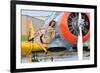 1940's Style Pin-Up Girl Posing on a T-6 Texan Training Aircraft-null-Framed Photographic Print