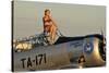 1940's Style Pin-Up Girl Sitting on the Cockpit of a World War II T-6 Texan-null-Stretched Canvas