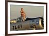 1940's Style Pin-Up Girl Sitting on the Cockpit of a World War II T-6 Texan-null-Framed Photographic Print