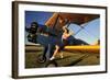 1940's Style Pin-Up Girl Sitting on the Wing of a Stearman Biplane-null-Framed Photographic Print