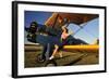 1940's Style Pin-Up Girl Sitting on the Wing of a Stearman Biplane-null-Framed Photographic Print