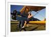 1940's Style Pin-Up Girl Sitting on the Wing of a Stearman Biplane-null-Framed Photographic Print