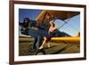 1940's Style Pin-Up Girl Sitting on the Wing of a Stearman Biplane-null-Framed Photographic Print