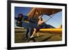 1940's Style Pin-Up Girl Sitting on the Wing of a Stearman Biplane-null-Framed Photographic Print