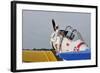 1940's Style Pin-Up Girl Sitting on the Wing of a Vintage T-6 Texan Aircraft-null-Framed Photographic Print