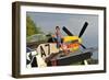 1940's Style Pin-Up Girl Standing Barefoot on the Wing of a P-51 Mustang-null-Framed Photographic Print