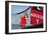 1940's Style Pin-Up Girl Standing on the Tail of a B-17 Bomber-null-Framed Premium Photographic Print