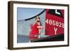 1940's Style Pin-Up Girl Standing on the Tail of a B-17 Bomber-null-Framed Photographic Print