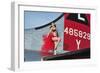 1940's Style Pin-Up Girl Standing on the Tail of a B-17 Bomber-null-Framed Photographic Print