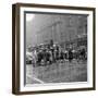 1940s 1950s PEDESTRIAN INTERSECTION CITY CROSS WALK UMBRELLAS RAIN WET WEATHER TROLLEY CAR PHILA...-Panoramic Images-Framed Photographic Print