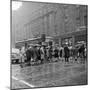 1940s 1950s PEDESTRIAN INTERSECTION CITY CROSS WALK UMBRELLAS RAIN WET WEATHER TROLLEY CAR PHILA...-Panoramic Images-Mounted Photographic Print