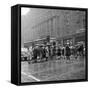 1940s 1950s PEDESTRIAN INTERSECTION CITY CROSS WALK UMBRELLAS RAIN WET WEATHER TROLLEY CAR PHILA...-Panoramic Images-Framed Stretched Canvas