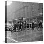 1940s 1950s PEDESTRIAN INTERSECTION CITY CROSS WALK UMBRELLAS RAIN WET WEATHER TROLLEY CAR PHILA...-Panoramic Images-Stretched Canvas