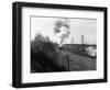 1940s Aerial of Train Traveling Along River under Bridge Billowing Smoke Near Columbus, Ohio-null-Framed Photographic Print