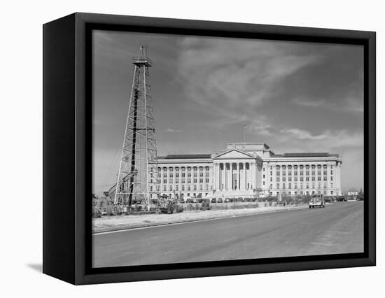 1940s Capitol Building with Oil Derrick in Foreground Oklahoma City-null-Framed Stretched Canvas