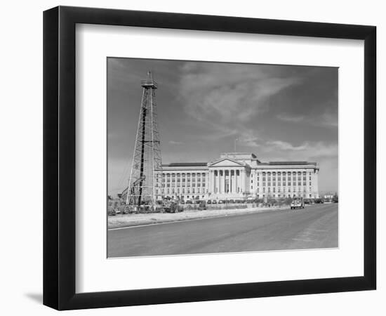 1940s Capitol Building with Oil Derrick in Foreground Oklahoma City-null-Framed Photographic Print