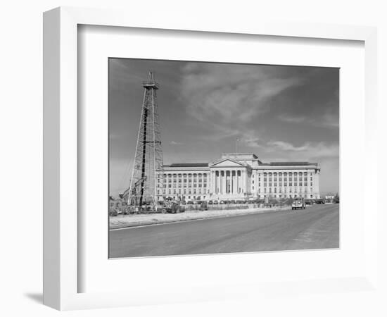 1940s Capitol Building with Oil Derrick in Foreground Oklahoma City-null-Framed Photographic Print