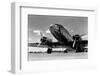 1940s DOMESTIC PROPELLER PASSENGER AIRPLANE DUAL ENGINE LANDING GEAR NOSE AND PARTIAL WINGS VISIBLE-H. Armstrong Roberts-Framed Photographic Print