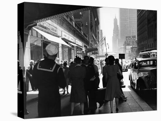 1940s Grand Central Station Men and Women Pedestrians a Sailor in Uniform Taxi and Stores 42nd St-null-Stretched Canvas