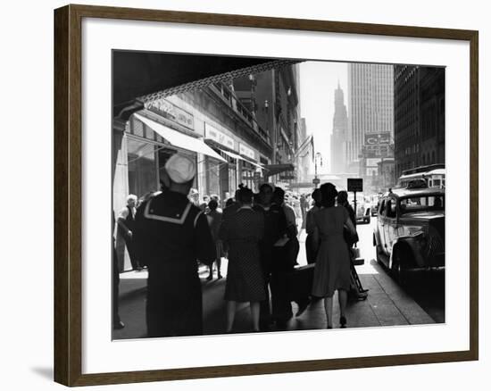 1940s Grand Central Station Men and Women Pedestrians a Sailor in Uniform Taxi and Stores 42nd St-null-Framed Photographic Print