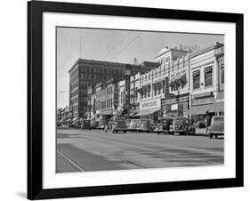 1940s Kansas Street Shopping District Cars Shops Storefronts Topeka Kansas-null-Framed Photographic Print