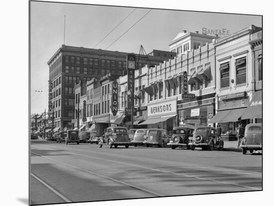 1940s Kansas Street Shopping District Cars Shops Storefronts Topeka Kansas-null-Mounted Photographic Print