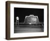 1940s MARQUEE SIGN FOR DRIVE-IN MOVIE THEATER LIT UP AT NIGHT-Panoramic Images-Framed Photographic Print