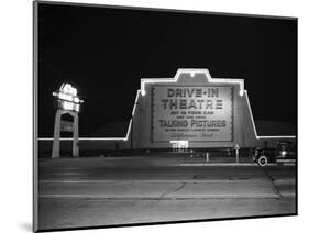 1940s MARQUEE SIGN FOR DRIVE-IN MOVIE THEATER LIT UP AT NIGHT-Panoramic Images-Mounted Photographic Print