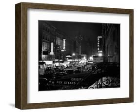 1940s Night Street Scene West 52nd Street Lights from Numerous Clubs and Nightclubs New York-null-Framed Photographic Print