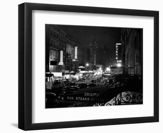 1940s Night Street Scene West 52nd Street Lights from Numerous Clubs and Nightclubs New York-null-Framed Photographic Print