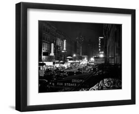 1940s Night Street Scene West 52nd Street Lights from Numerous Clubs and Nightclubs New York-null-Framed Photographic Print