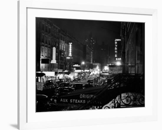 1940s Night Street Scene West 52nd Street Lights from Numerous Clubs and Nightclubs New York-null-Framed Photographic Print