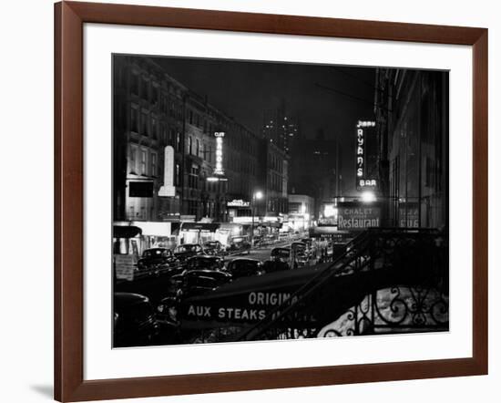 1940s Night Street Scene West 52nd Street Lights from Numerous Clubs and Nightclubs New York-null-Framed Photographic Print